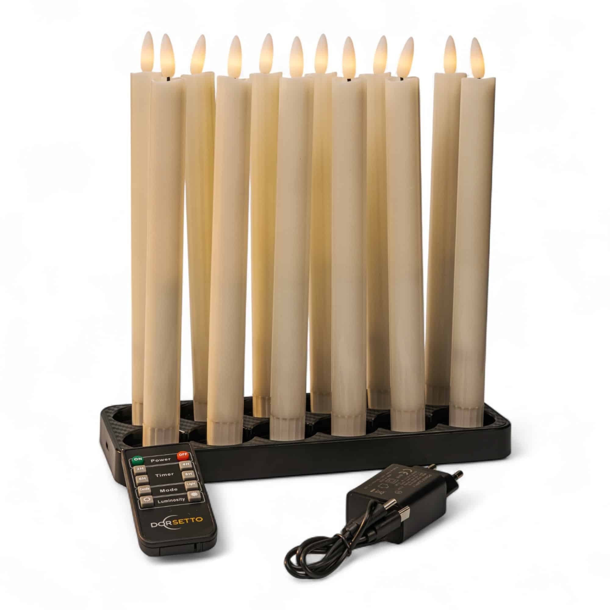 Led dinerkaarsen wit, oplaadbaar, tot 400 uur brandduur, set van 12 - afbeelding 1