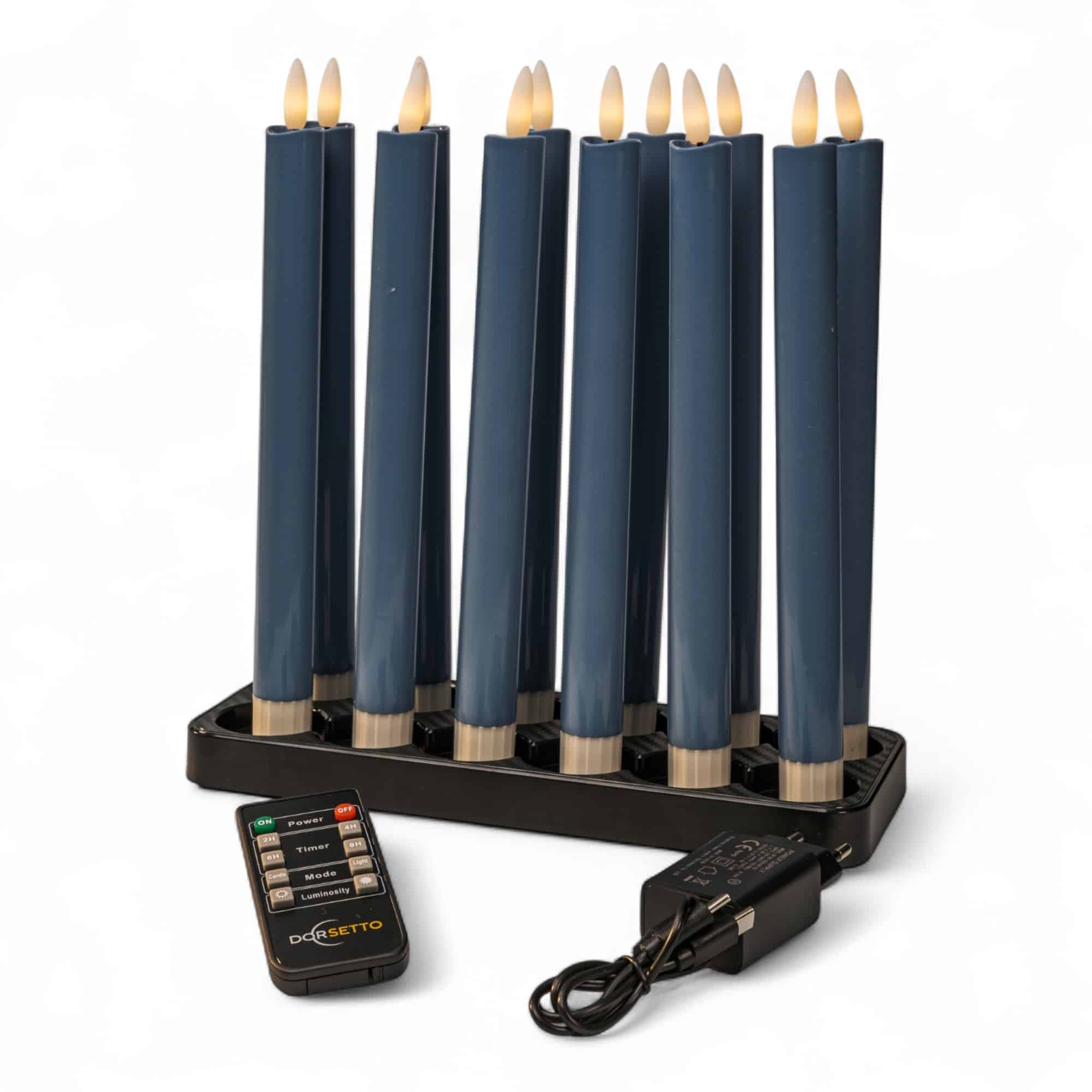 Led dinerkaarsen blauw, oplaadbaar, tot 400 uur brandduur, set van 12