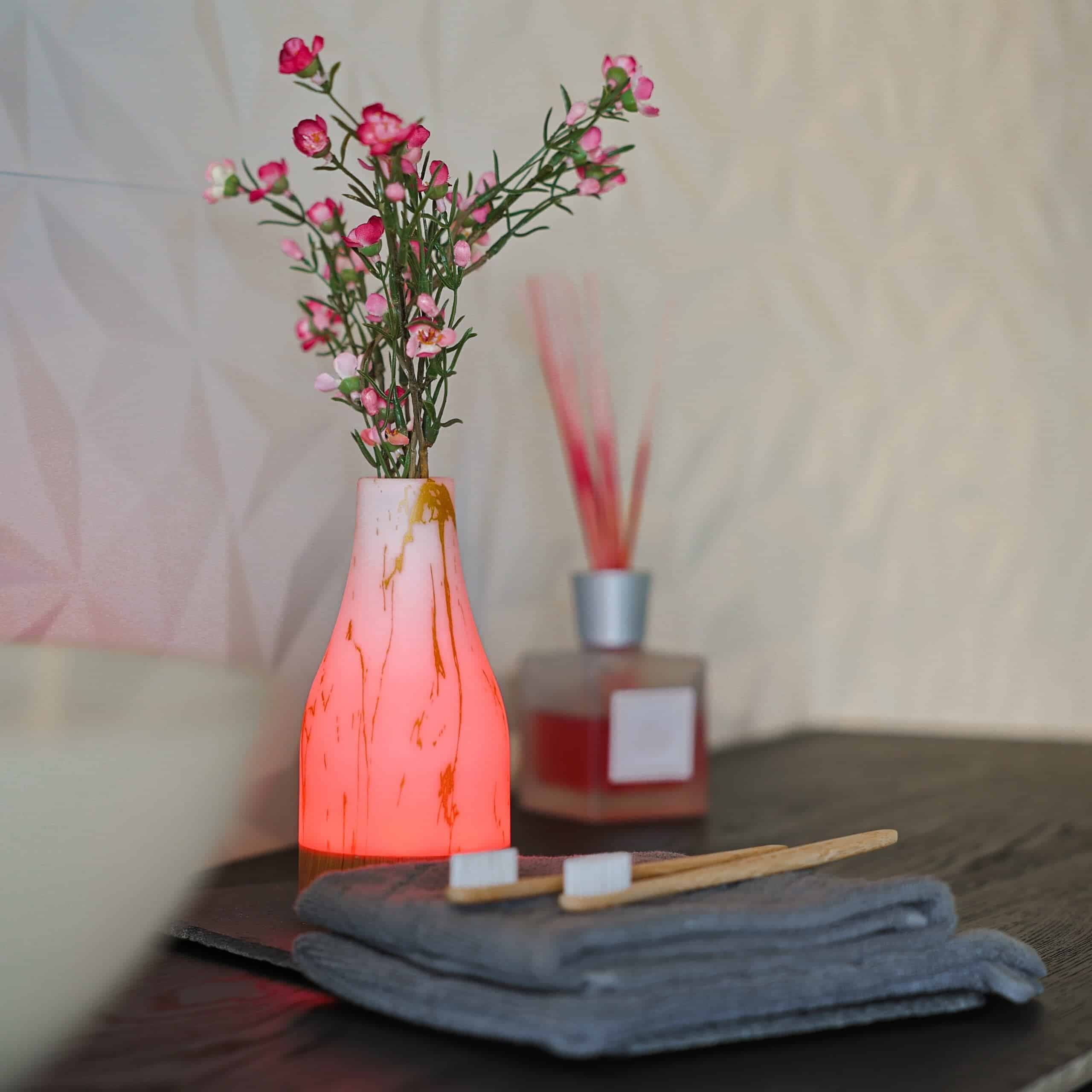 2 oplaadbare led tafellampen, waterdicht, timerfunctie, vaas, marmer goud, hout look - afbeelding 2
