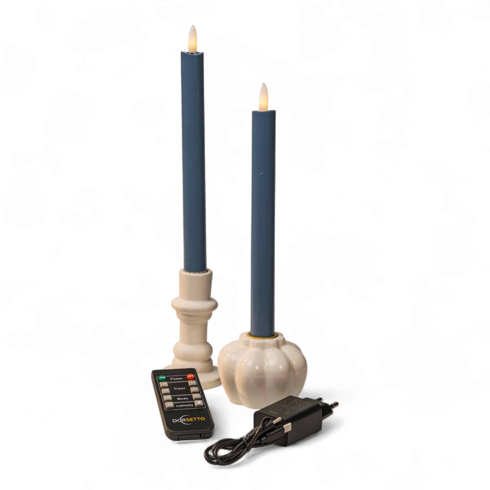 LED dinerkaarsen 400 uur brandduur oplaadbaar Stone Blauw set van 2