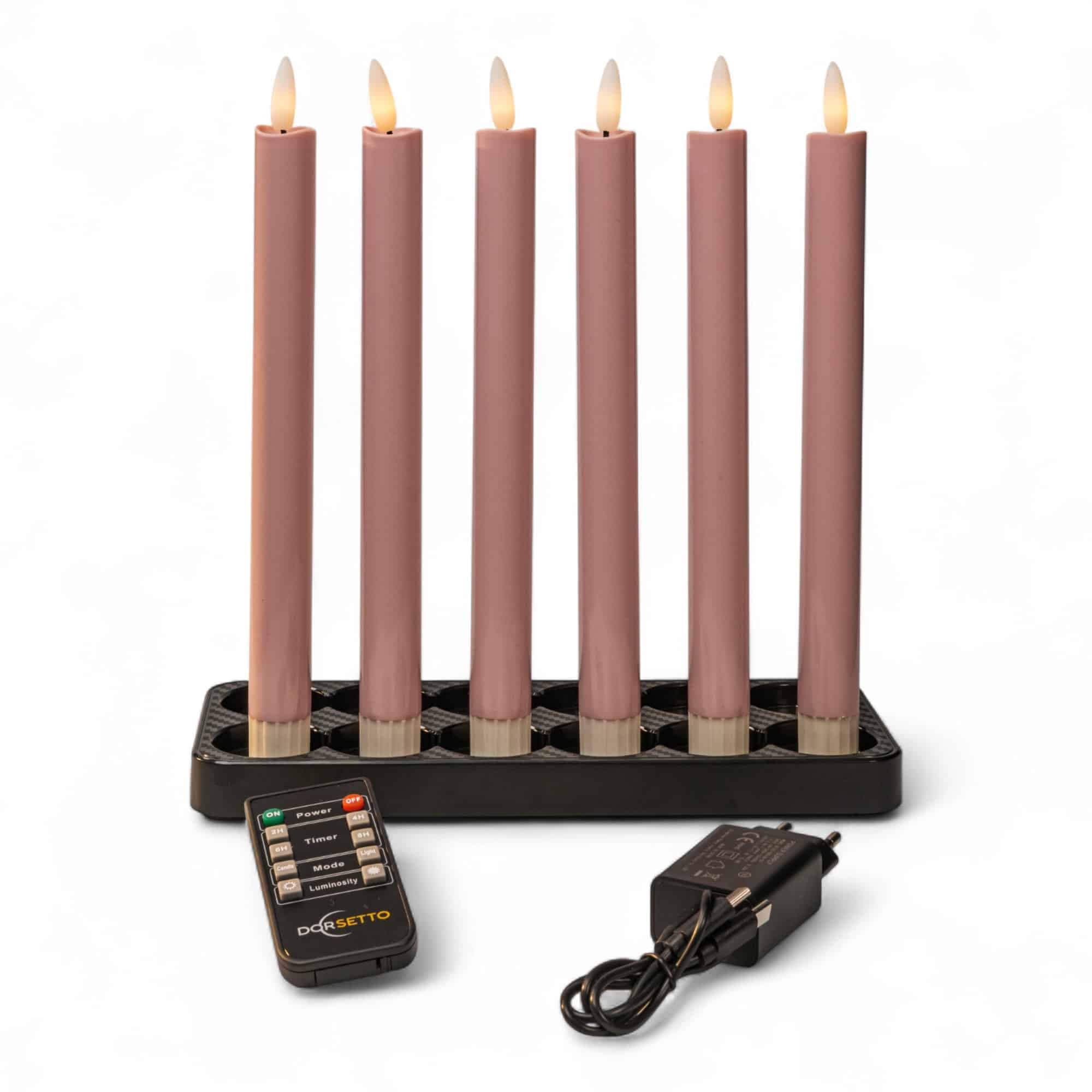 LED dinerkaarsen roze 250 mm, oplaadbaar, tot 400 uur brandduur, set van 6 - afbeelding 1