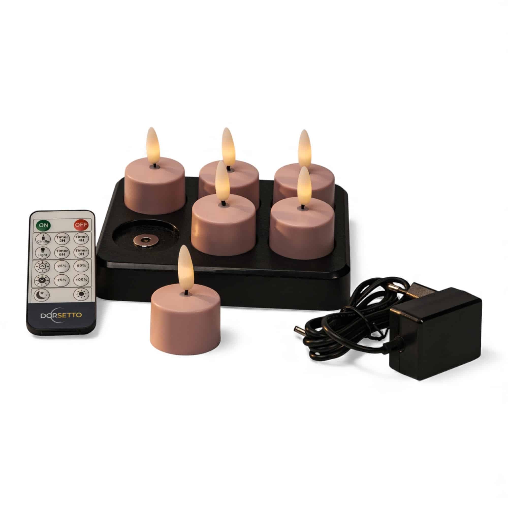 Led waxinelichtjes roze oplaadbaar, tot 400 uur brandduur, 6 stuks, met afstandsbediening - afbeelding 1