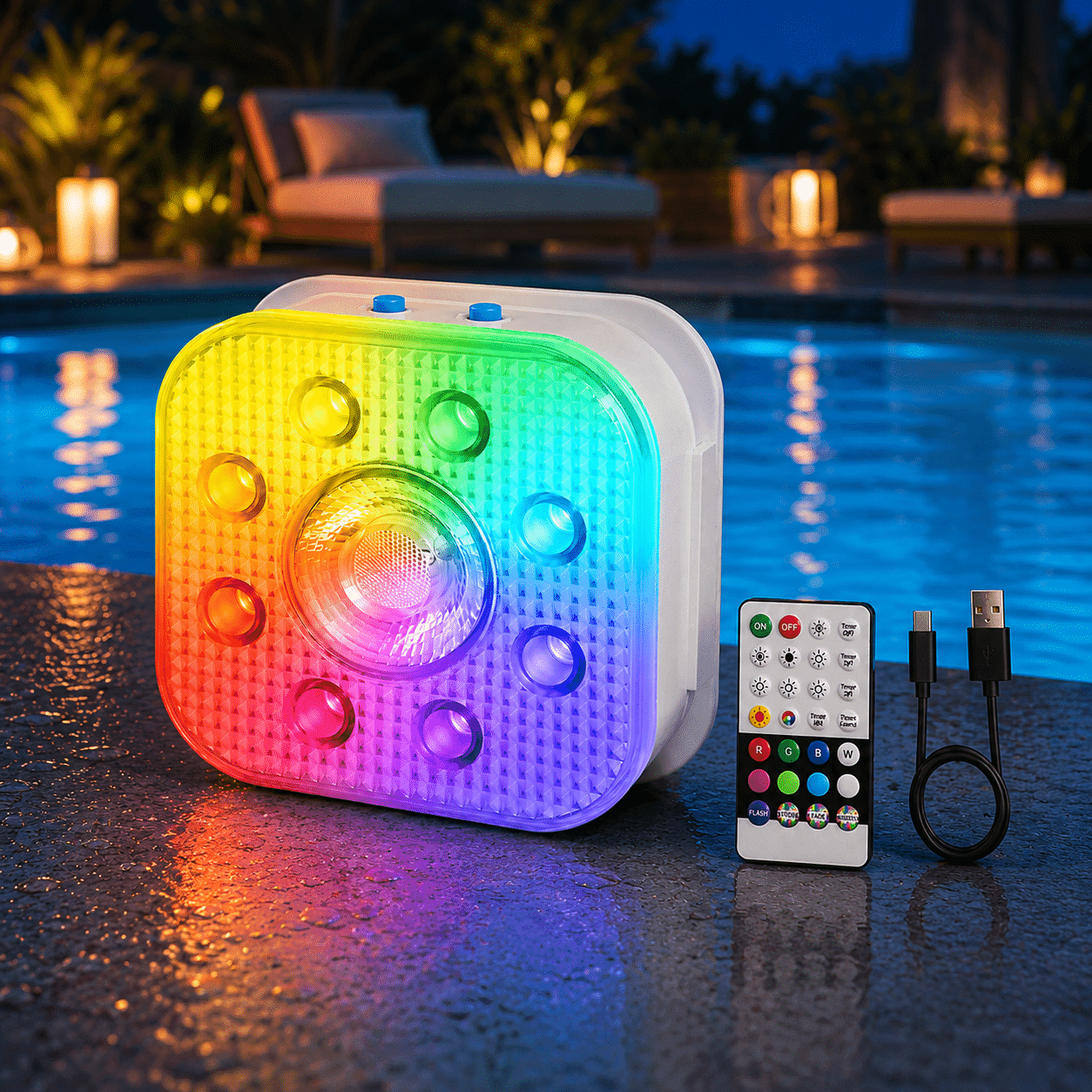 DORSETTO Premium Zwembad Verlichting Oplaadbaar – Tot 200 Uur Brandduur – IP68 Waterdichte LED Onderwater Verlichting – Zwembadlamp met Afstandsbediening – RGB Jacuzzi, Spa en Vijver Verlichting – 2026 Model