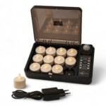 Set van 12 oplaadbare, waterdichte waxinelichtjes met afstandsbediening en timer, tot 400 uur brandduur.