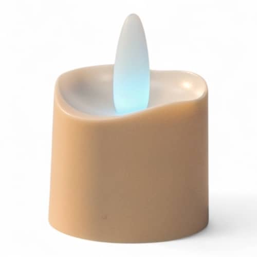 Een set van 12 oplaadbare RGB led theelichtjes-waterdicht, met afstandsbediening, timerfunctie en tot 68 uur brandtijd-ideaal als realistische theelichtjes voor elk interieur, afgebeeld tegen een witte achtergrond.