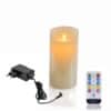 De Oplaadbare led kaars (7,5 cm x 15 cm) biedt een brandtijd van 30 uur en wordt geleverd met afstandsbediening voor timer-, helderheid- en aan/uit-instellingen.