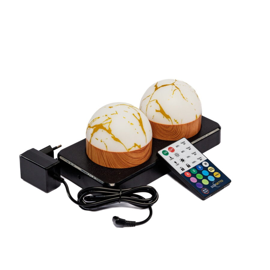 2 oplaadbare led tafellampen, waterdicht, timerfunctie, bolvorm, marmer goud, houtlook 