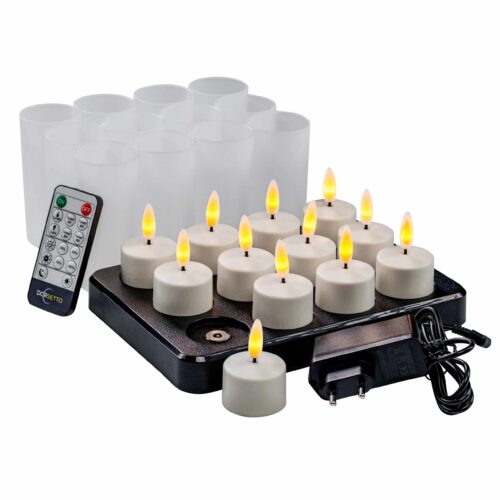 Set van 12 oplaadbare waxinelichtjes met tot 250 uur brandtijd