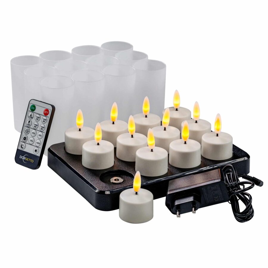 Set van 12 oplaadbare waxinelichtjes met tot 250 uur brandtijd